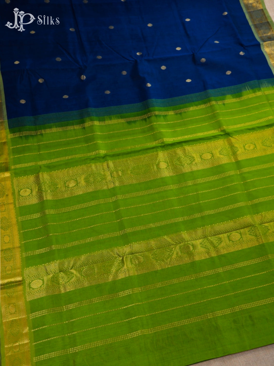 Classic Blue And Parrot Green Silk Cotton Saree - F3508