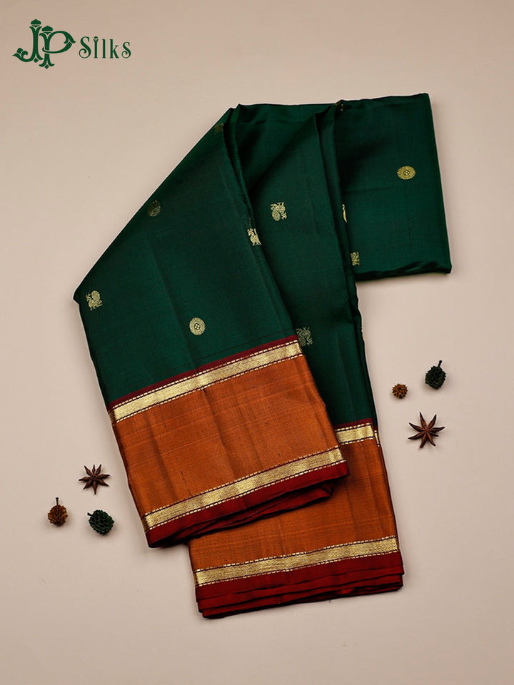 Bottle Green And Maroon Kanchipuram Silk Saree - F3371