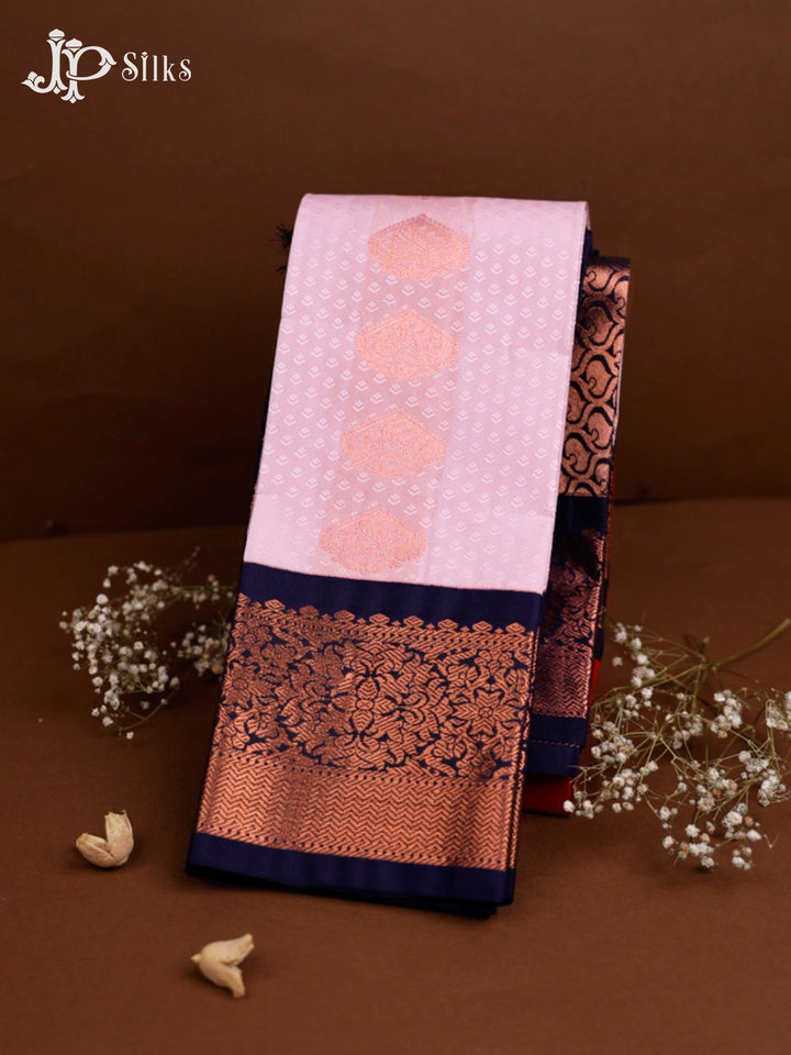 Baby Pink And Navy Blue Art Silk Saree - F3603