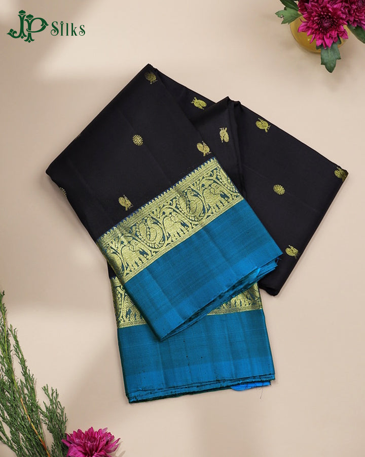 Black And Rama Blue Kanchipuram Silk Saree - A1091