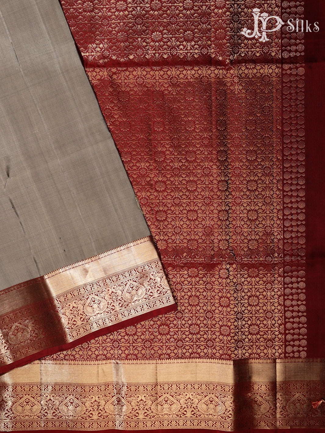 Grey and Maroon Soft Silk Saree - G346