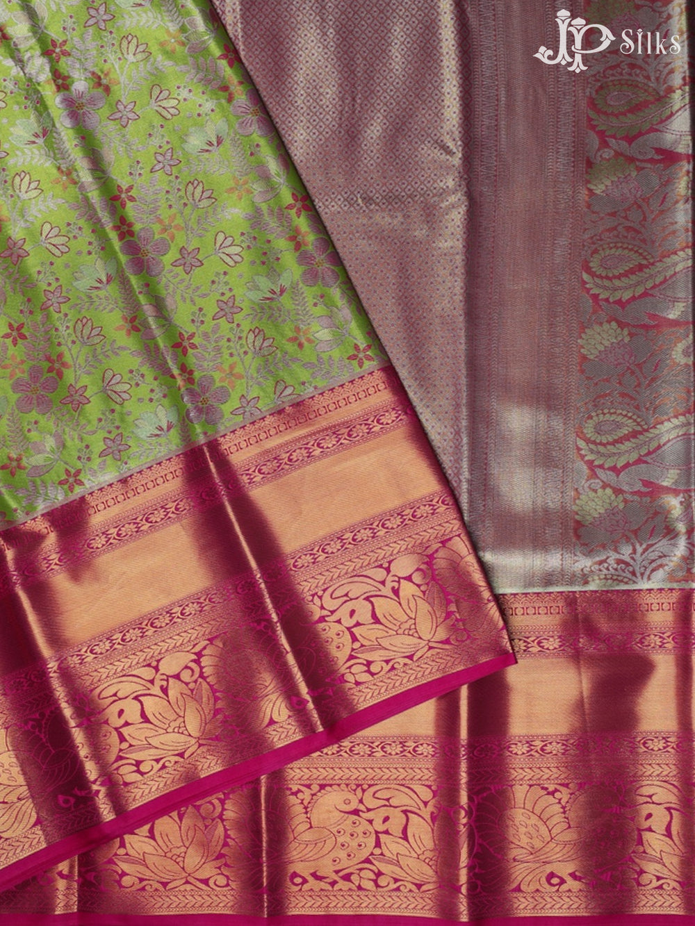 Light Green with Rani Pink Art Silk Saree - F2359 - View 2