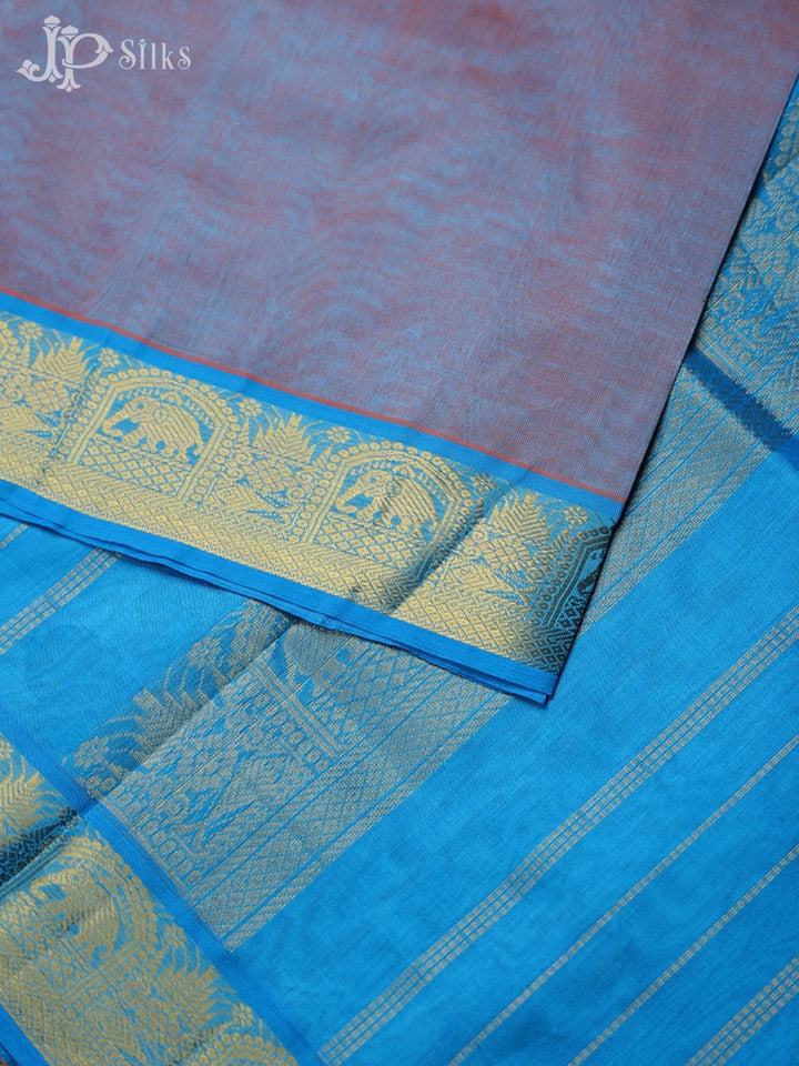 Dual Shade Blue with Sky Blue Silk Cotton Saree - F324 - View 4