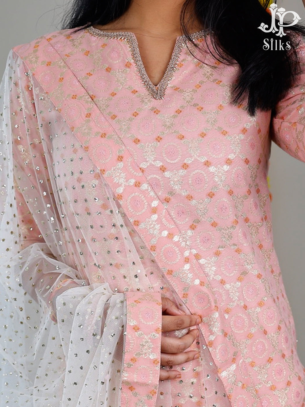 Baby Pink And White Floral Design Readymade Salwar Suit