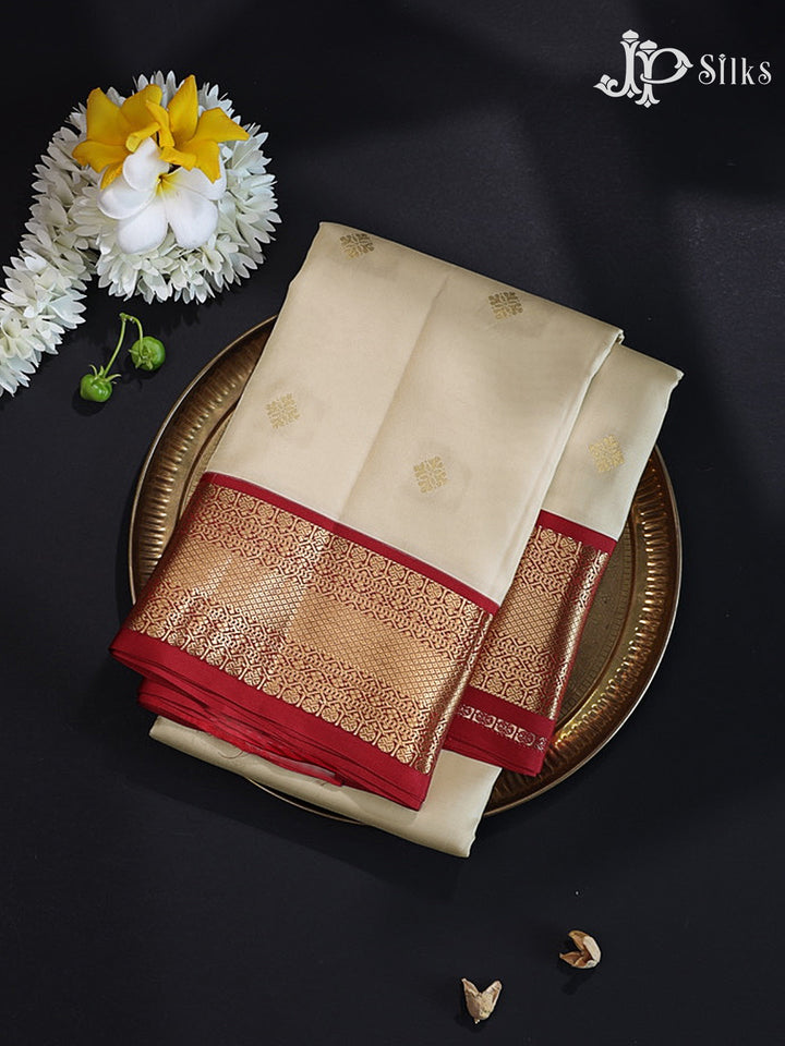 Cream & Maroon  Pure Silk Mix Saree - G941