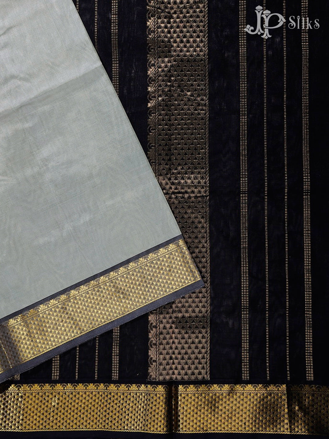 Grey and Black Silk Cotton Saree - F3420