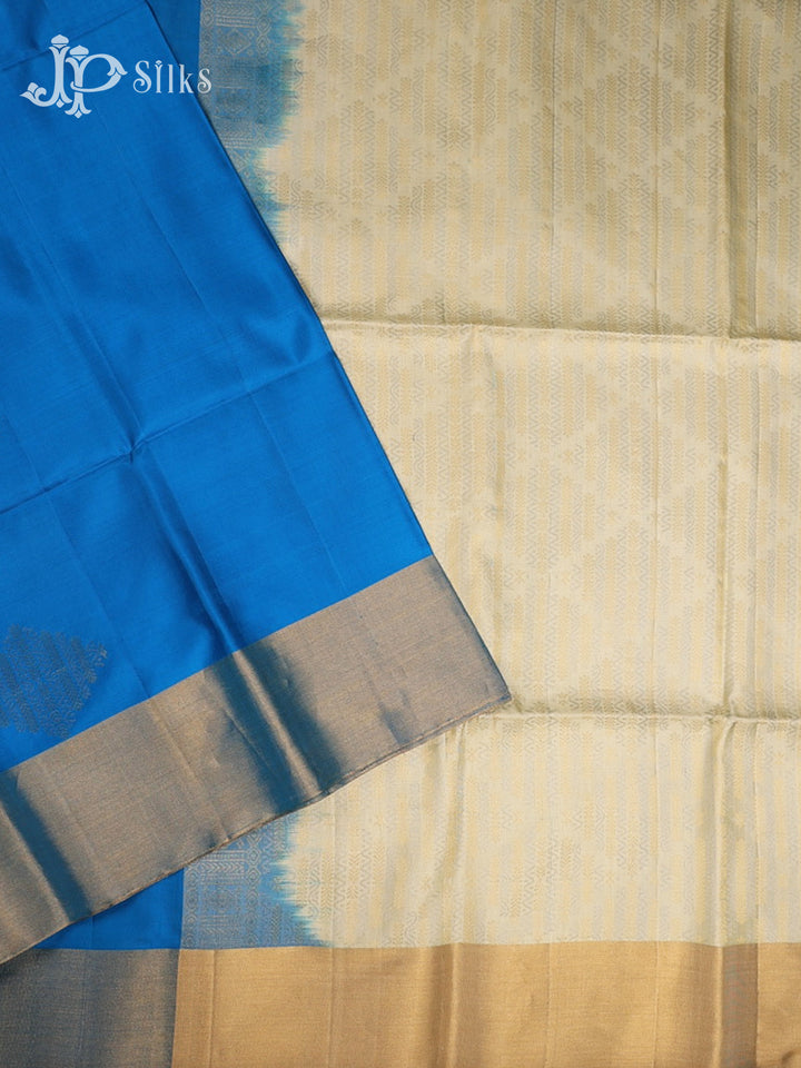 Dark Sky Bue & Off White Soft Silk Saree - D5880