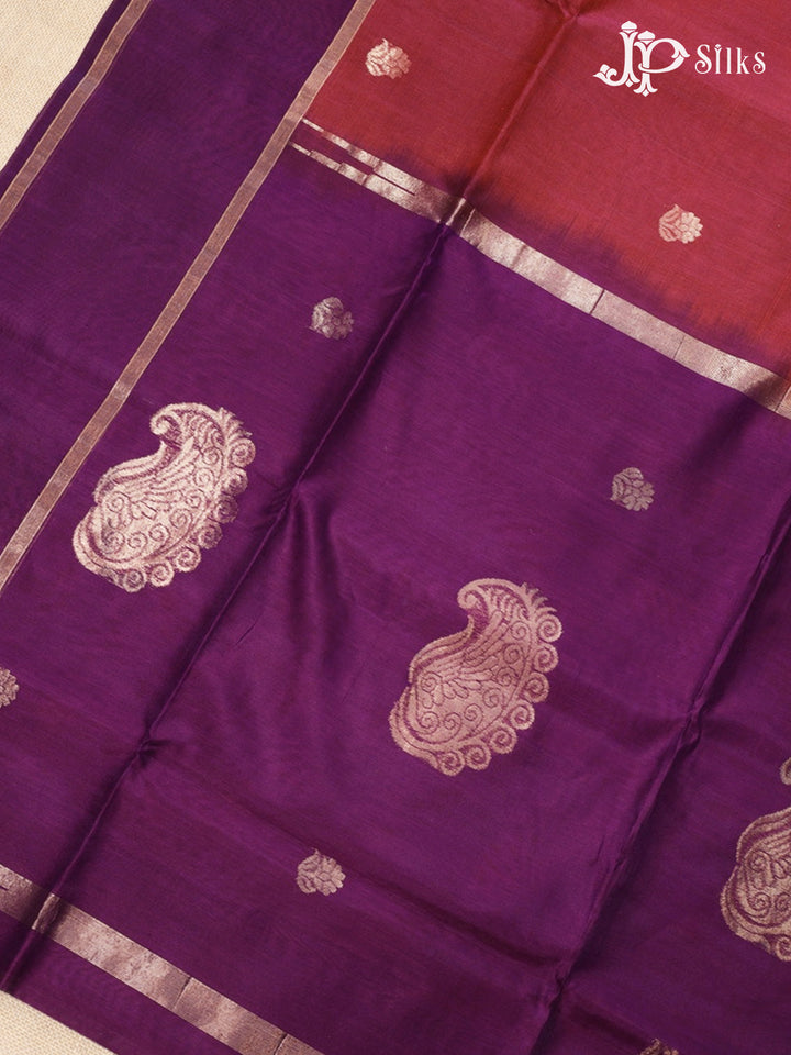 Burgundy and Deep Violet Kora Cotton Saree - G920