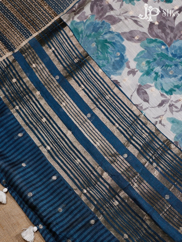 White & Blue Jay Semi Chanderi Saree - G557-view6