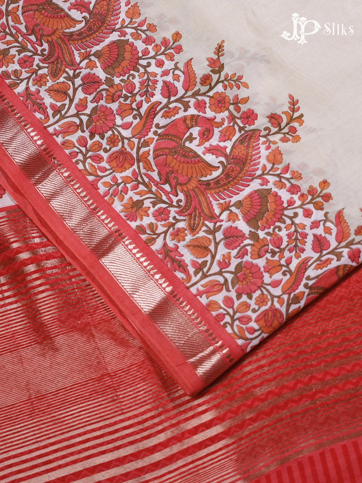 White,Orange & Red Mix Semi Chanderi Saree - G560- view3