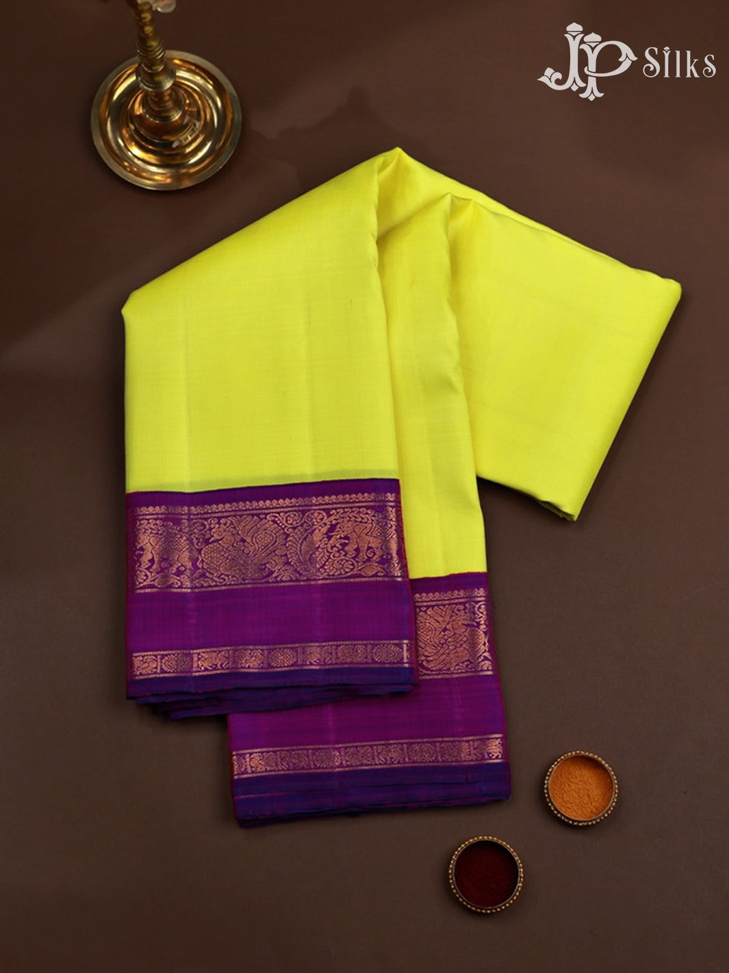  Neon Yellow with Dark Magenta Kanchipuram Silk Saree - F2348 - View 1