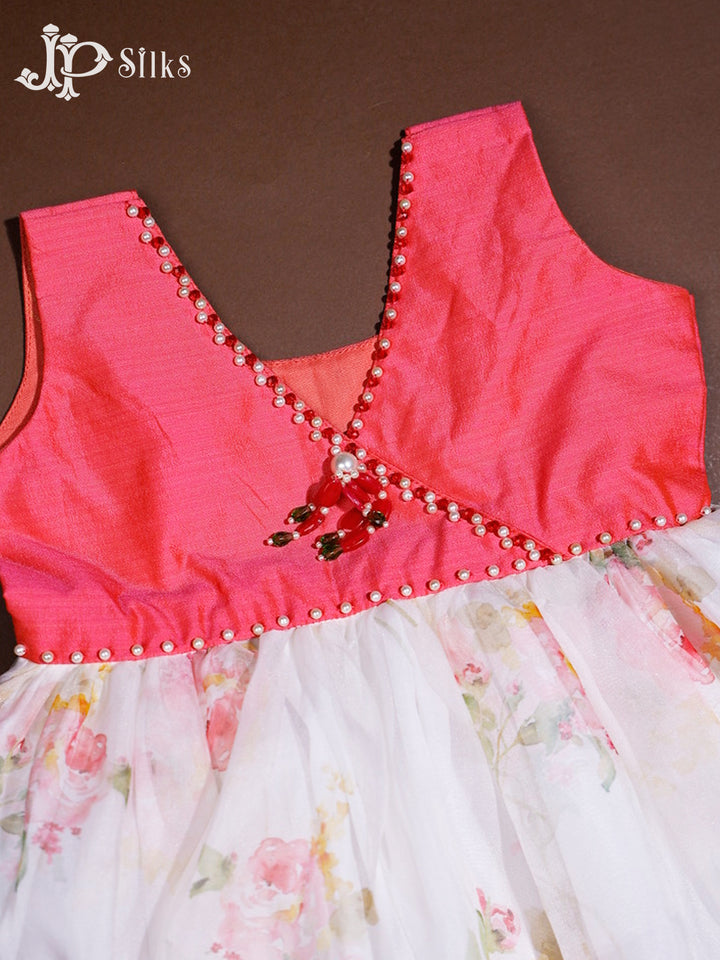 Pink And White Silk Cotton Frock | 1 Yr - F3237