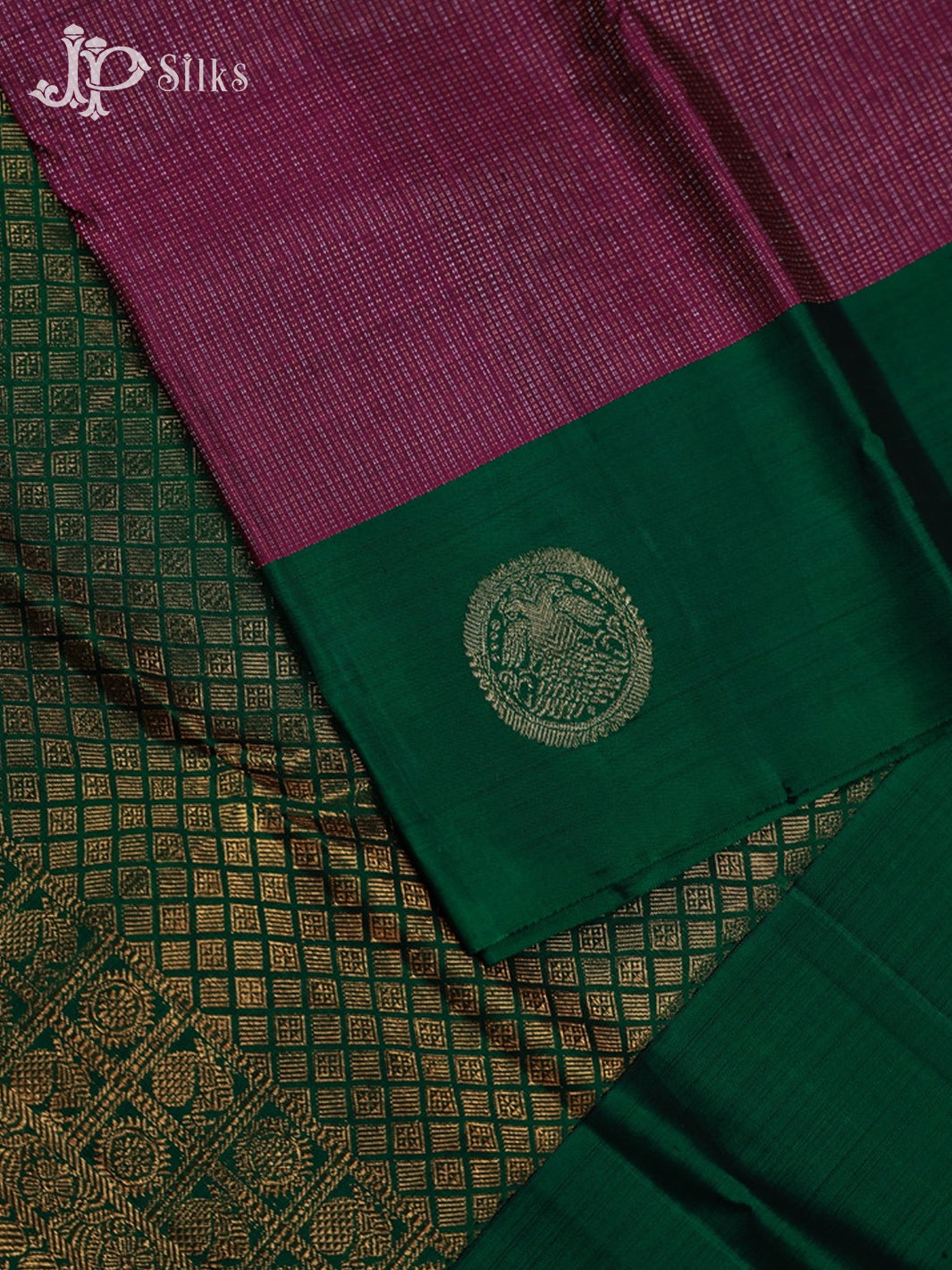 Magenta with Bottle Green Kanchipuram Silk Saree - F2339 - View 4