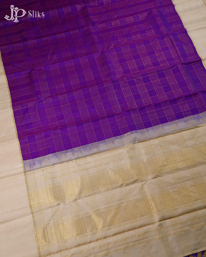 Purple And Cream Kanchipuram Silk Saree - F3493