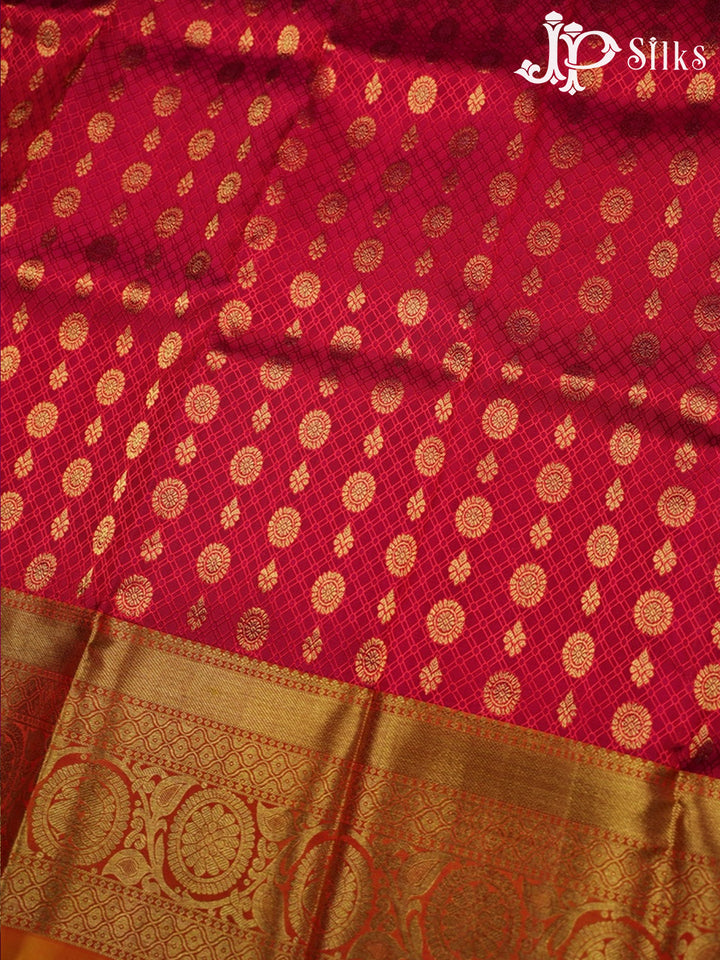 Red with Sunset Orange Pattu Pavadai - D5935 - View 2