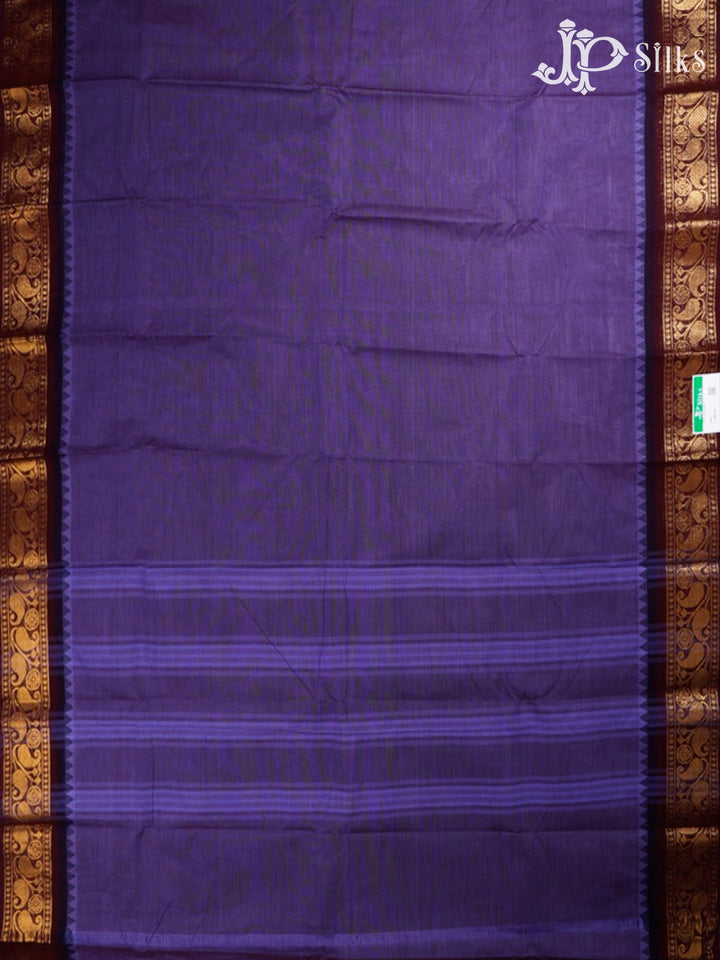Dark Lavender & Brown Chettinad Cotton Saree - G396 “View4”