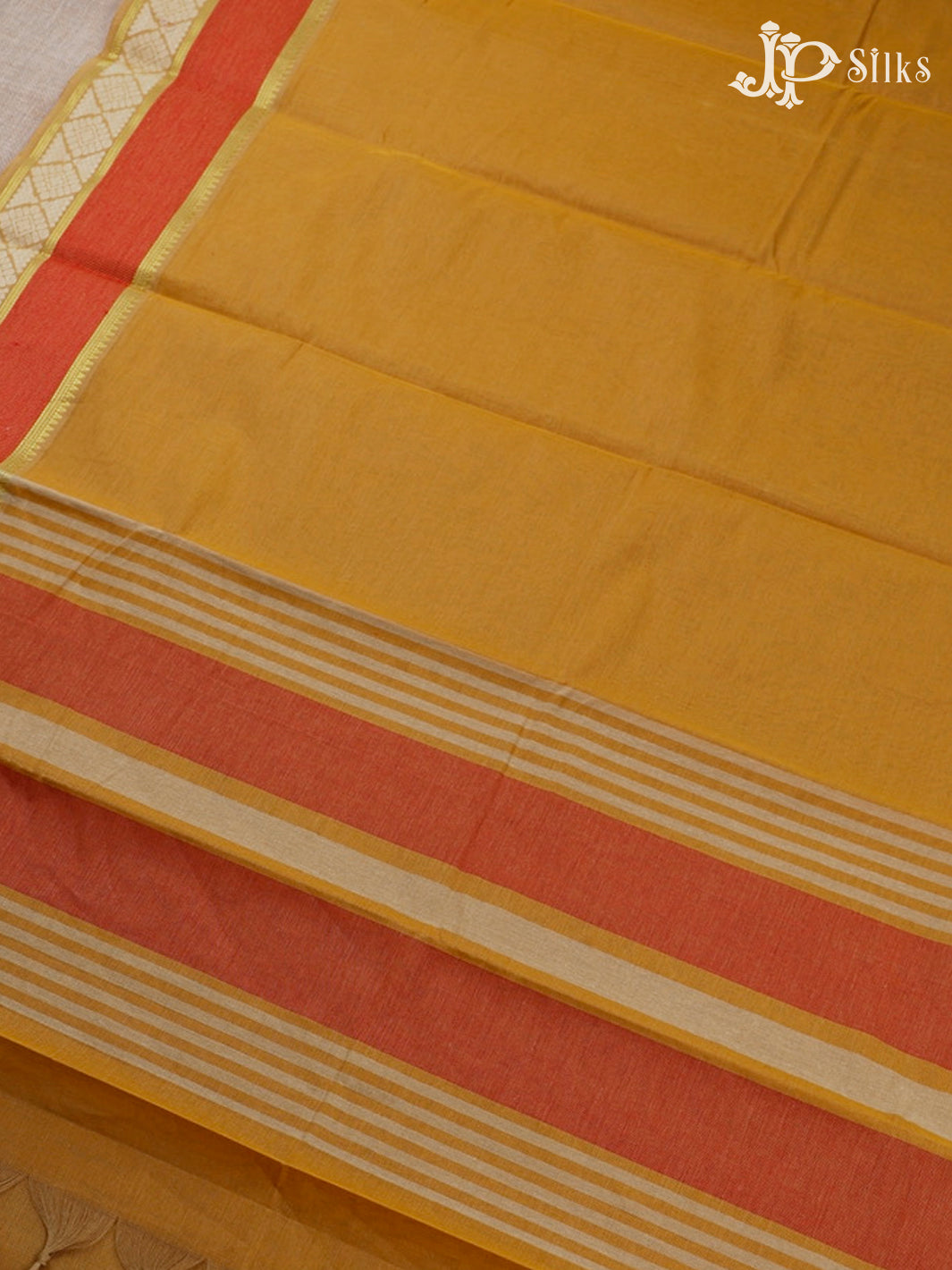 Mustard Yellow And Red Cotton Saree - F2786