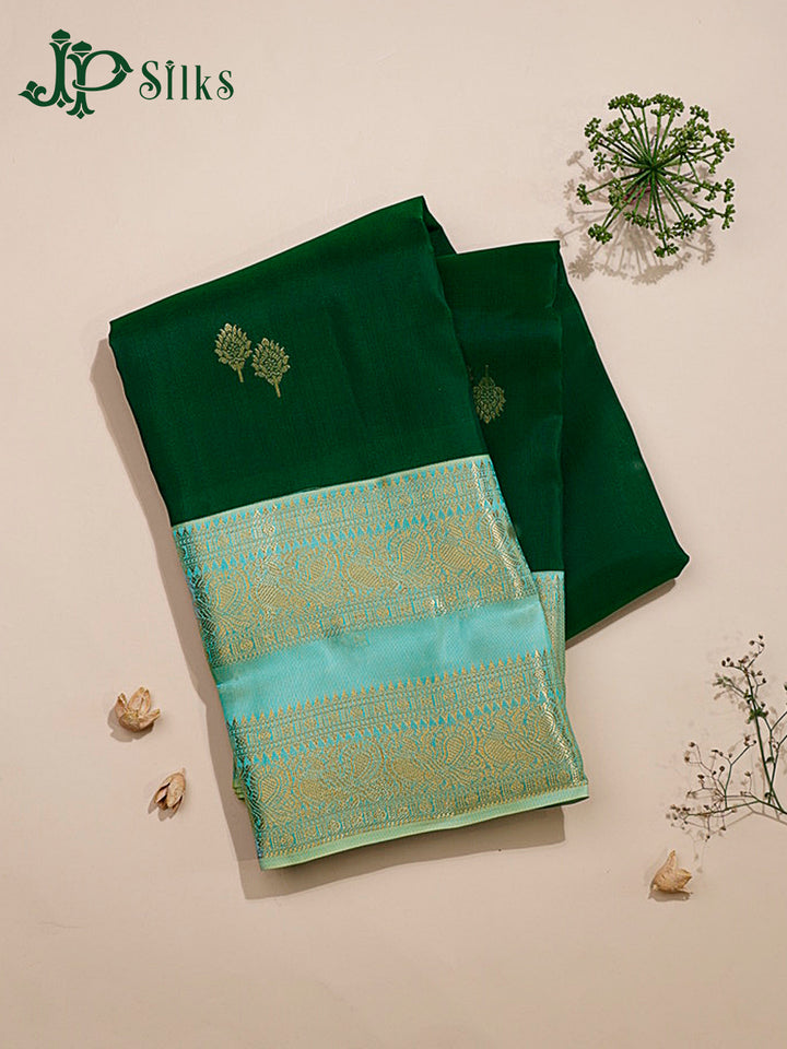 Bottle Green & Pastel Green Pure Silk Mix Saree - H24
