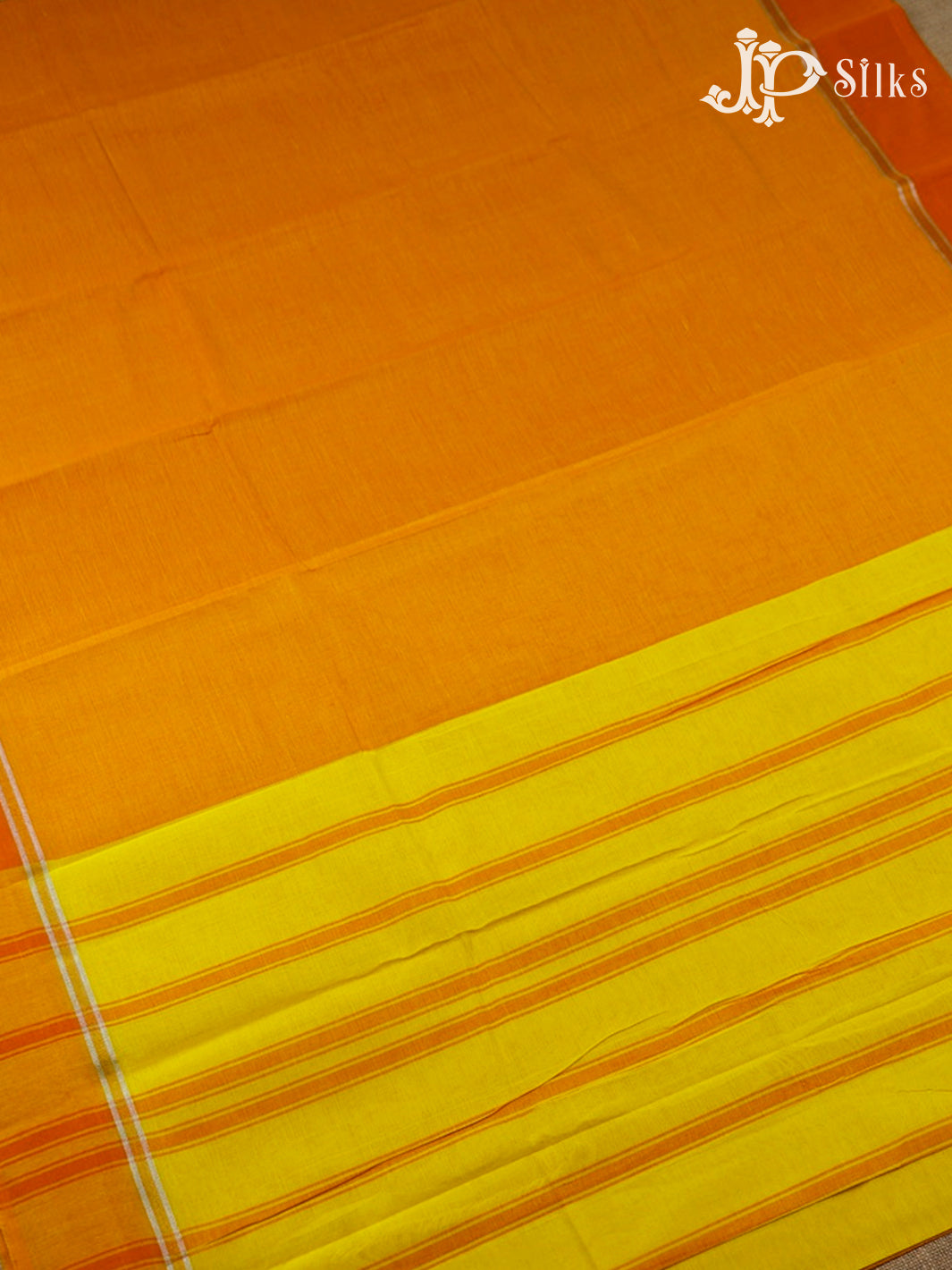 Sunset Yellow, Lemon Yellow And Orange Cotton Saree - D1083