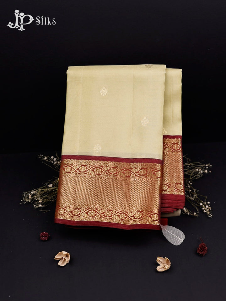Beige And Maroon Pure Silk Mixed Saree - G65
