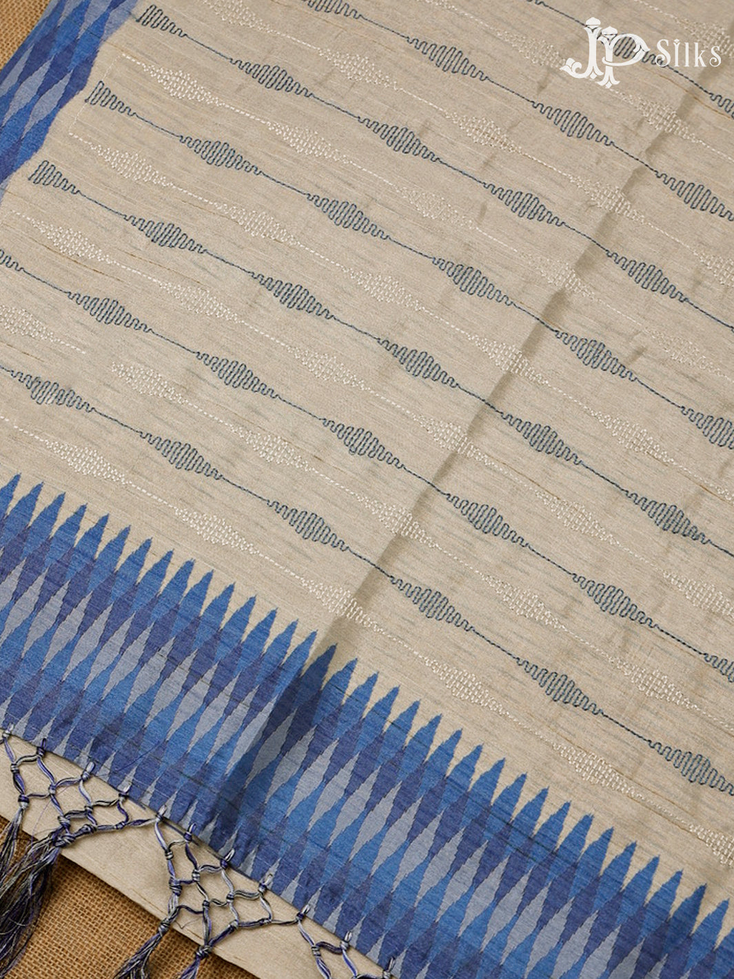 Off-White And Blue Semi Tussar Saree - G113