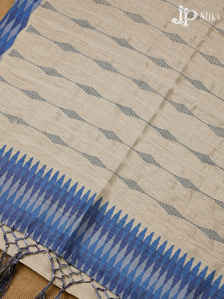 Off-White And Blue Semi Tussar Saree - G113
