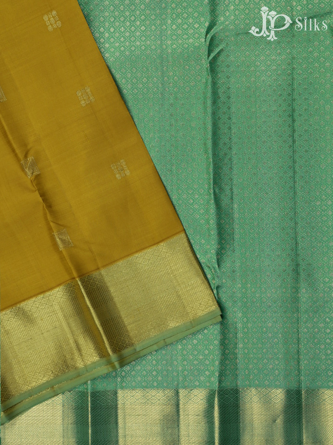 Mustard Yellow with Green Kanchipuram Silk Saree - F2362 - View 2