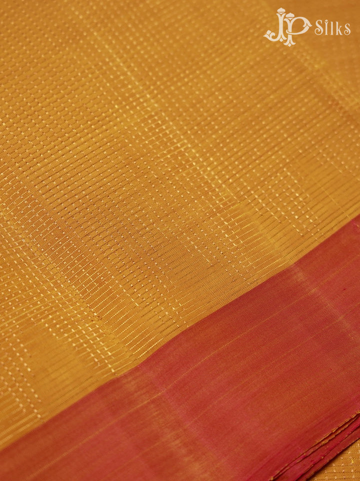 Yellow with Sunset Orange Kanchipuram Silk Saree - D8174 - View 4