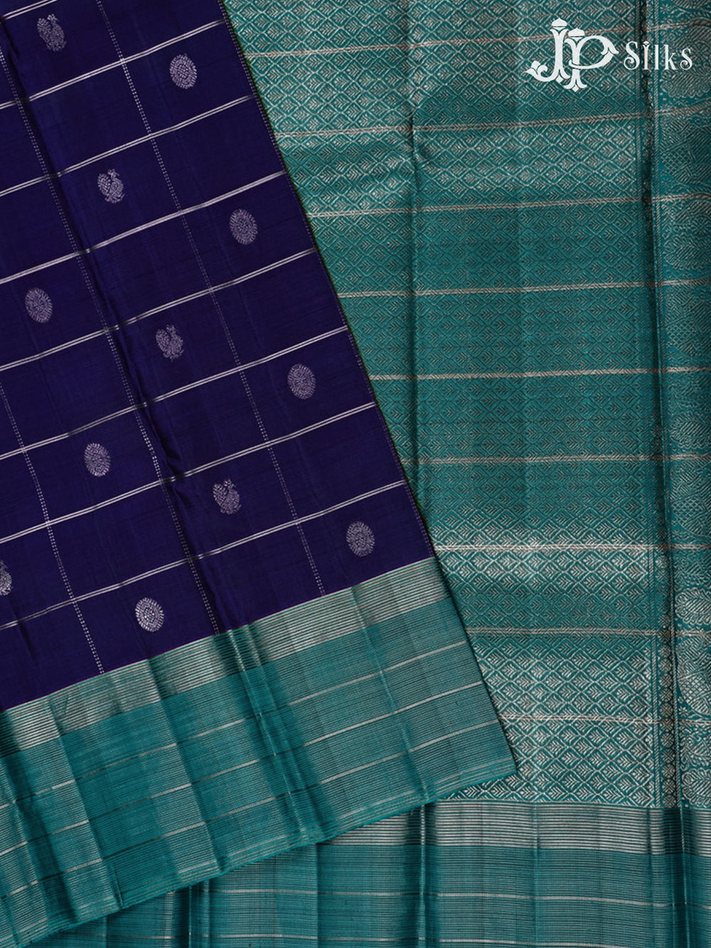 Blue with Teal Blue Kanchipuram silk Saree - E5206 - View 2