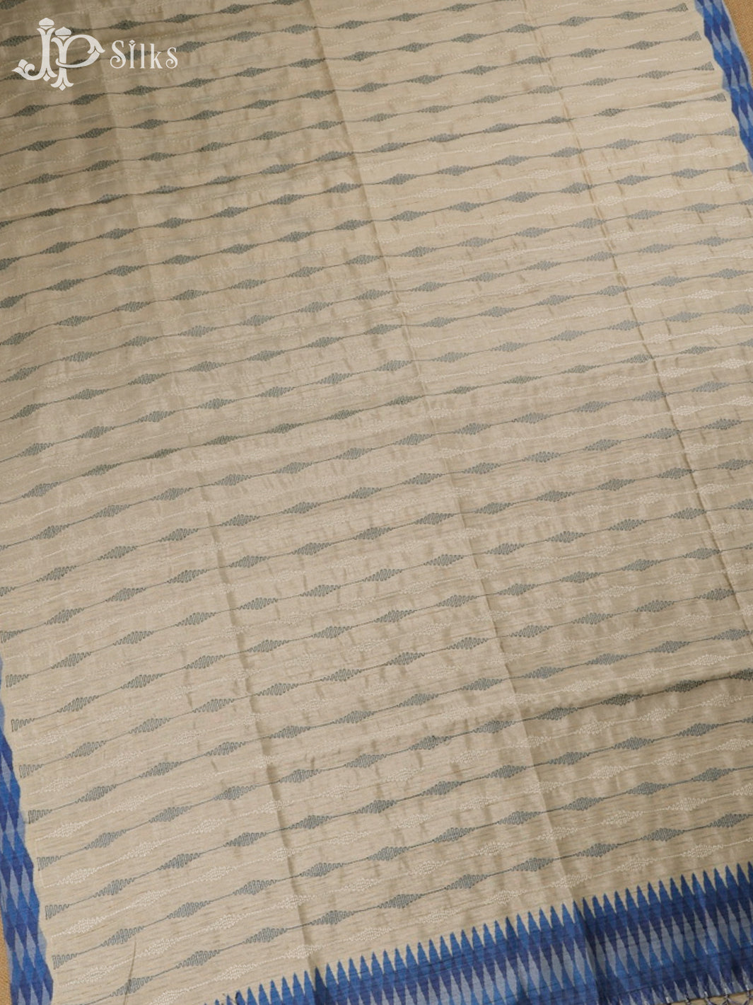 Off-White And Blue Semi Tussar Saree - G113