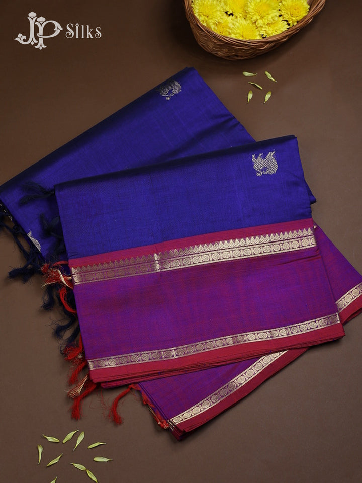 Ink Blue with Magenta Silk Cotton Saree - D9784 - View 1