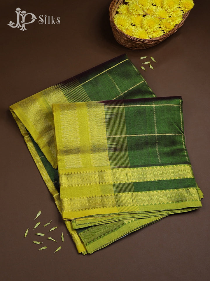 Olive Green with Mustard Green Silk Cotton Saree - D8229 - View 1