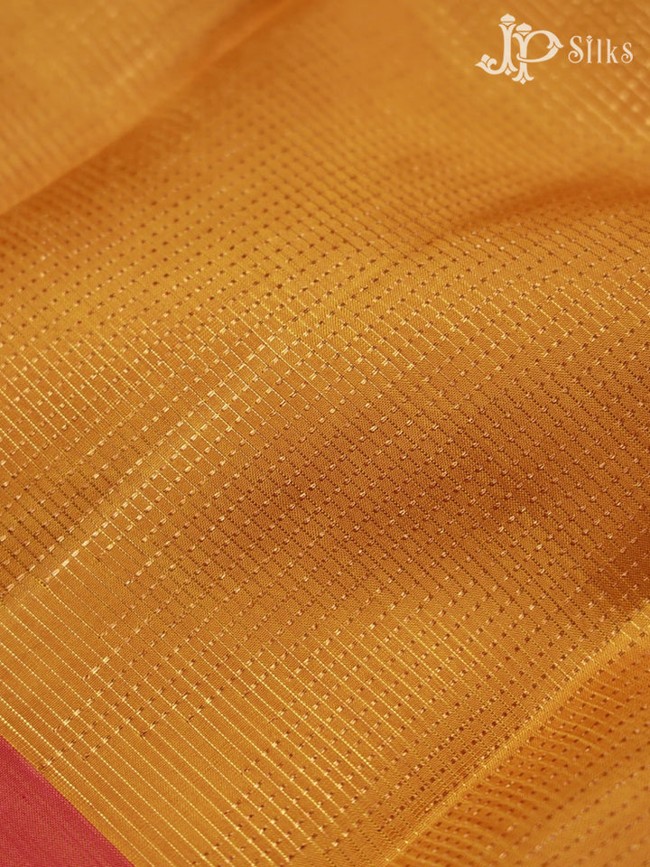 Yellow with Sunset Orange Kanchipuram Silk Saree - D8174 - View 5