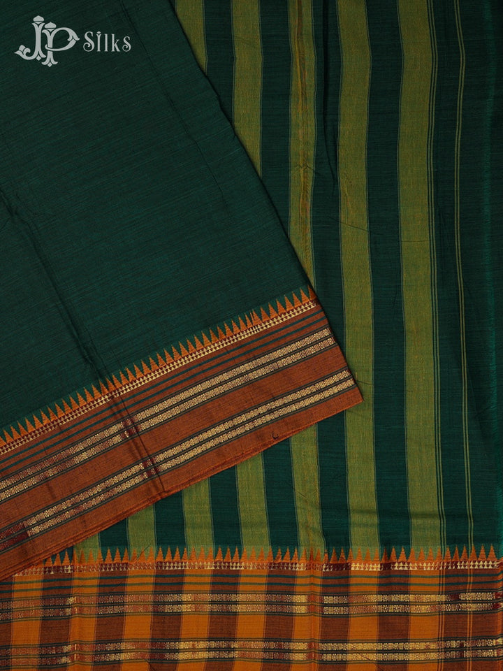 Dark Ramar Green with Mustard Cotton Saree - F521 - View 2