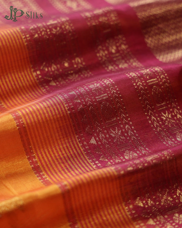 Sunset Yellow & Maroon Silk Cotton Saree - E1589