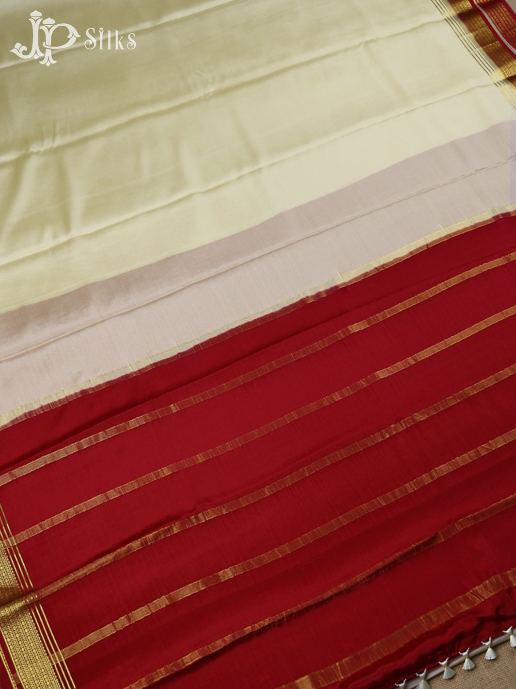 White with Red Mysore Silk Saree - E316 - View 3