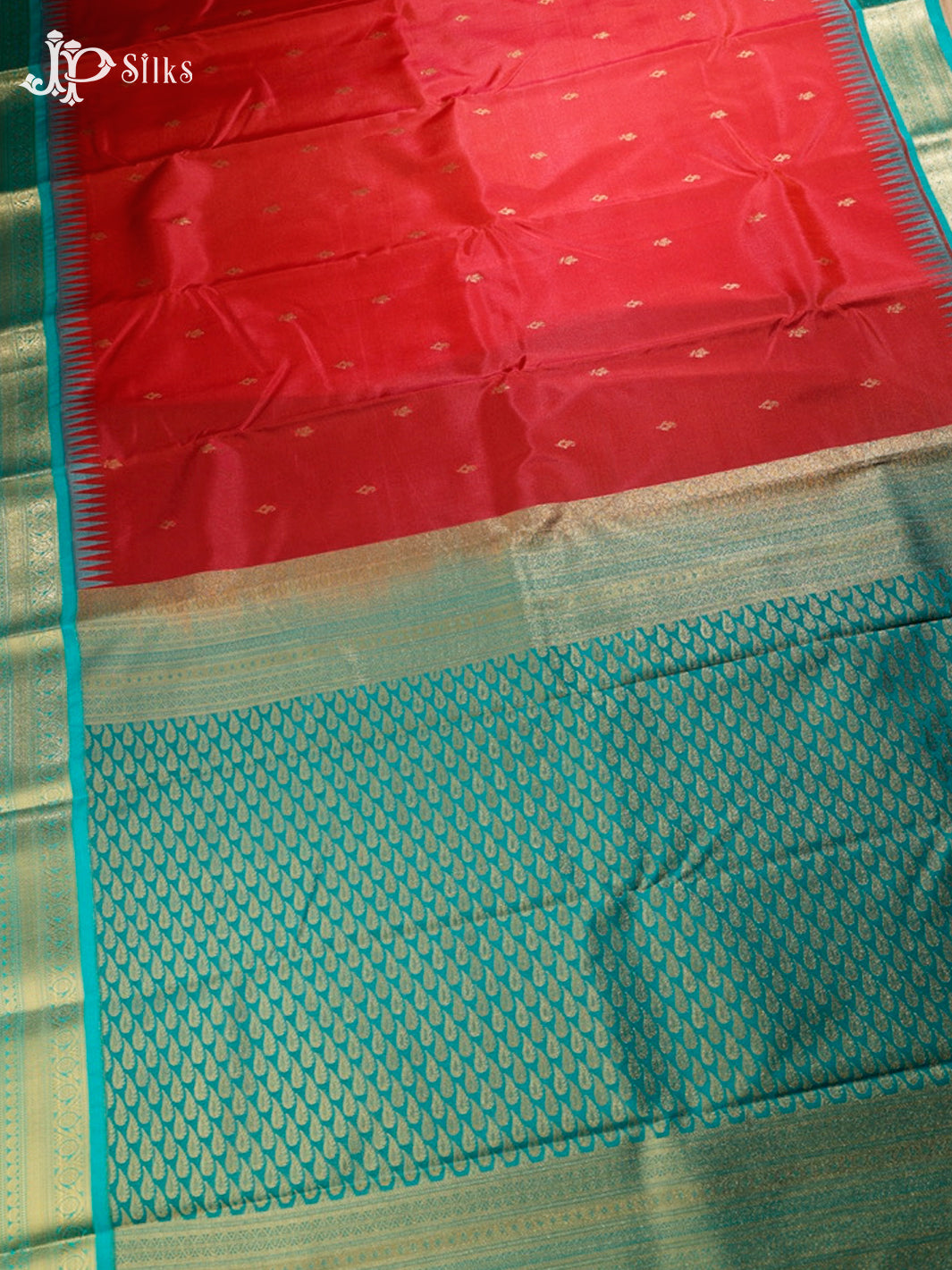 Red and Teal Green Art Silk Saree - G310