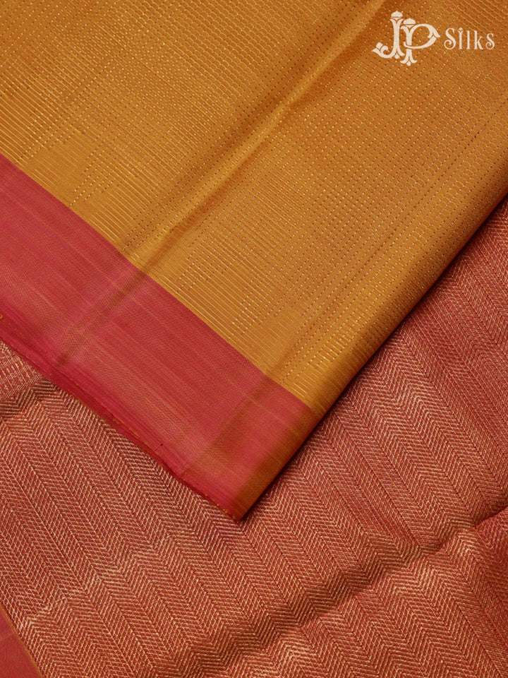 Yellow with Sunset Orange Kanchipuram Silk Saree - D8174 - View 2