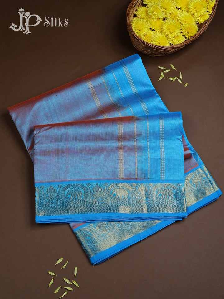 Dual Shade Blue with Sky Blue Silk Cotton Saree - F324 - View 1