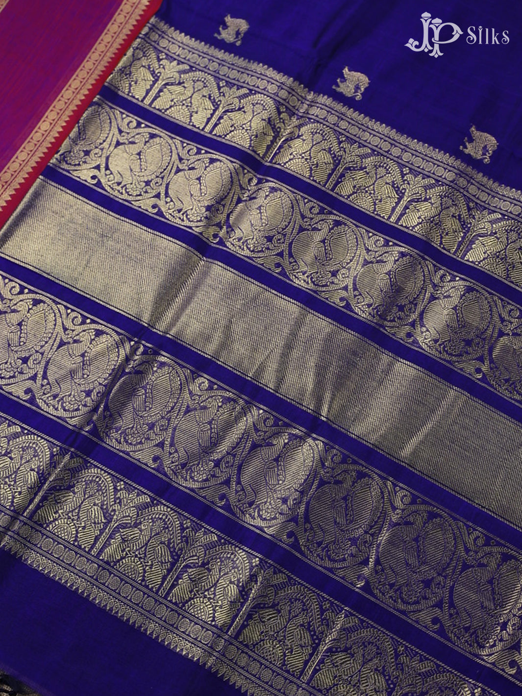 Ink Blue with Magenta Silk Cotton Saree - D9784 - View 5