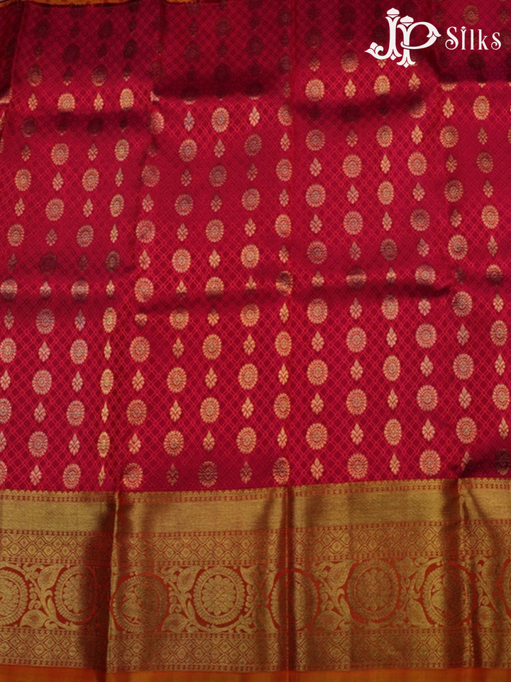 Red with Sunset Orange Pattu Pavadai - D5935 - View 1