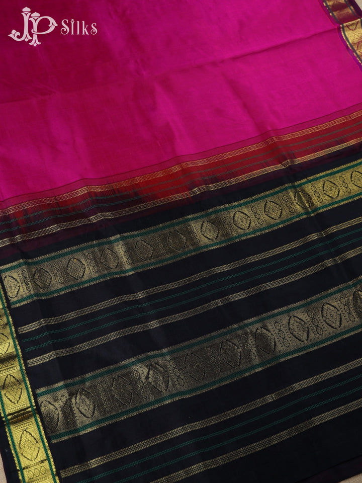 Rani Pink with Black Silk Cotton Saree - F349 - View 3