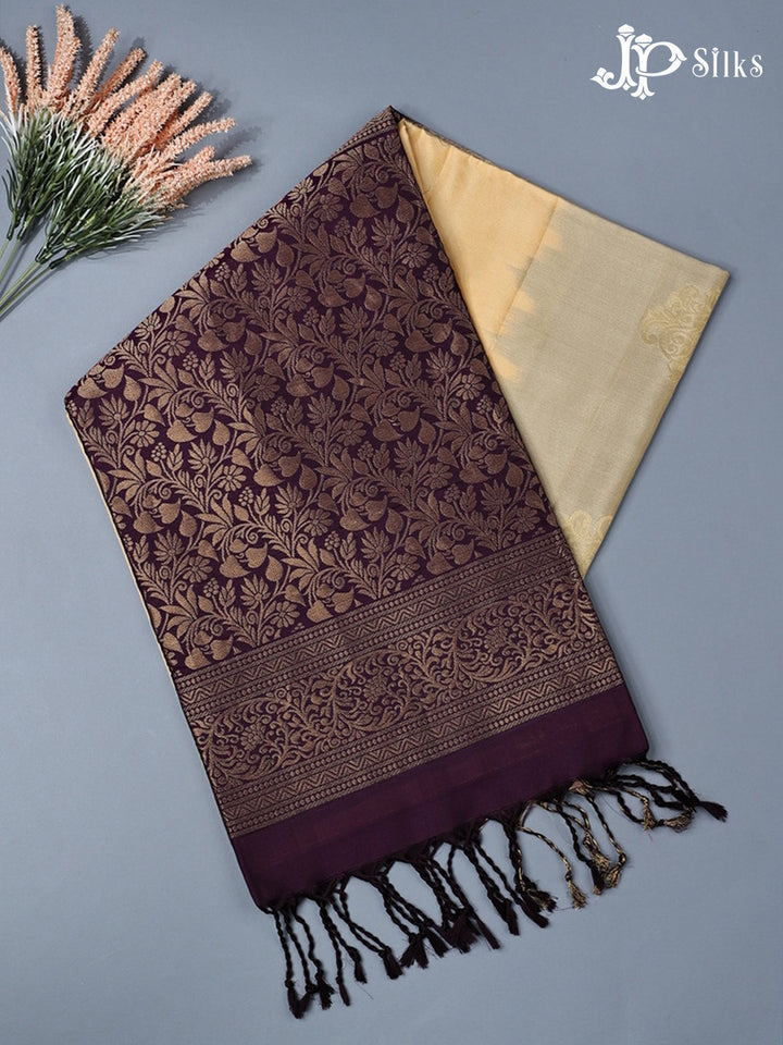 Cream with Deep Wine Soft Silk Saree - F2225 - View 1