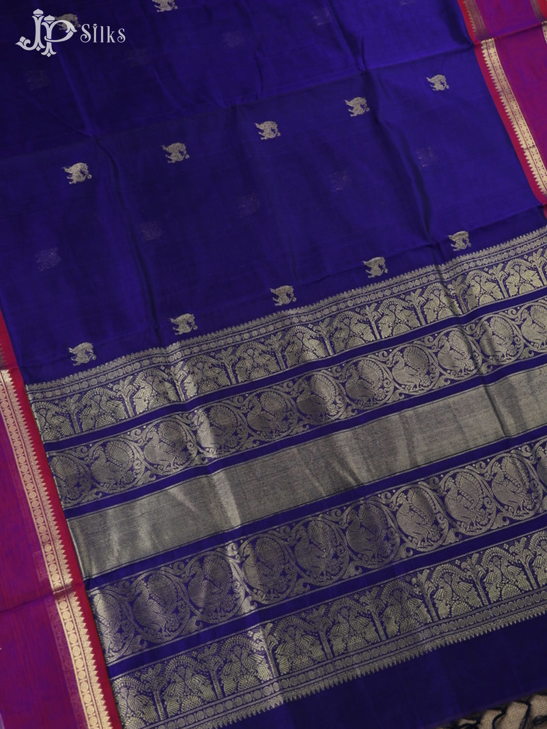 Ink Blue with Magenta Silk Cotton Saree - D9784 - View 3