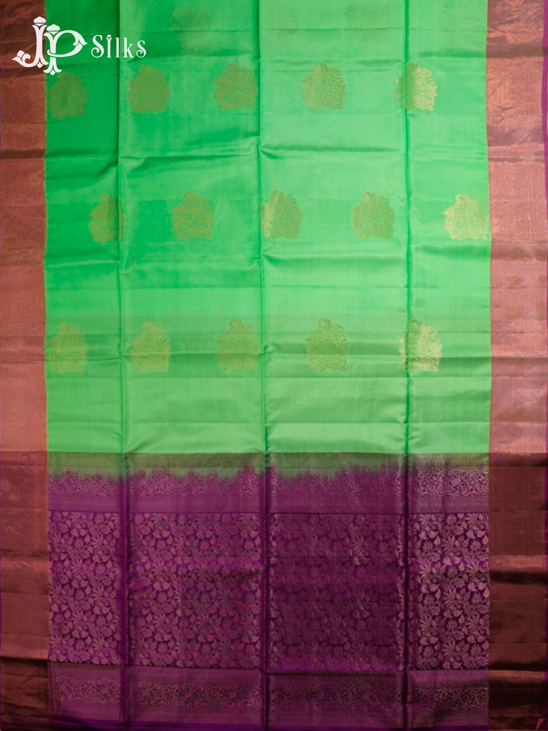 Medium Spring Green and Violet Soft Silk Saree - E5100 - view4 