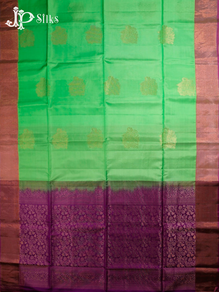 Medium Spring Green and Violet Soft Silk Saree - E5100 - view4 