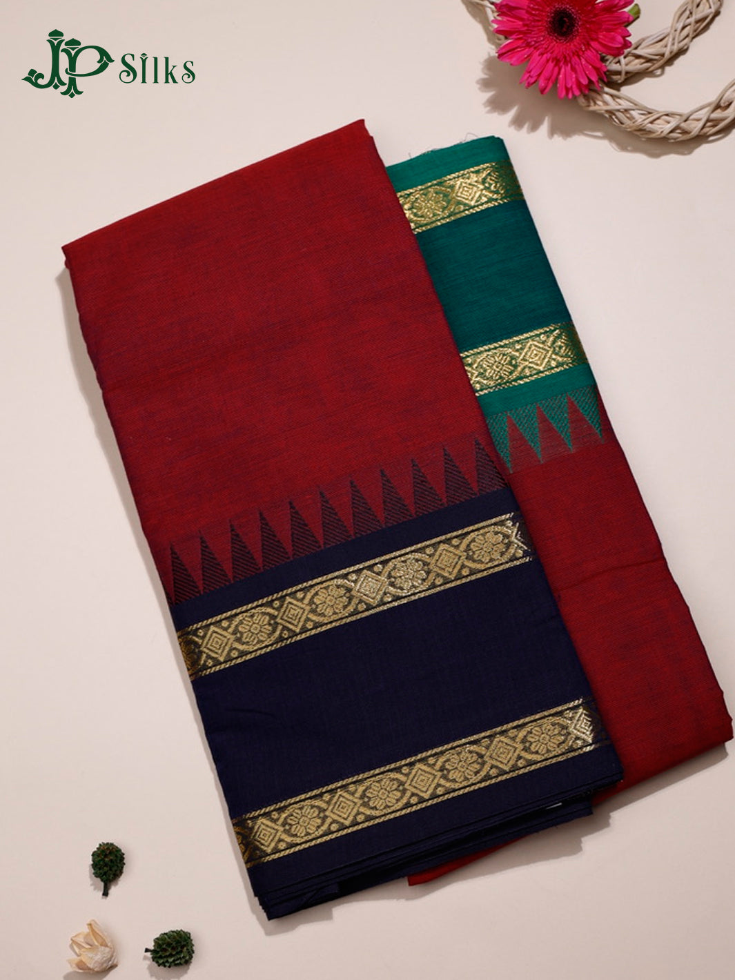 Maroon Theni Cotton Saree - G405 “View1”