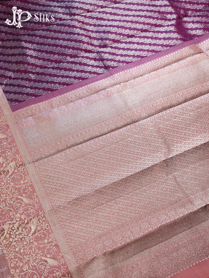 Deep Purple & Peachy Pink Kanchipuram Silk Saree - G853
