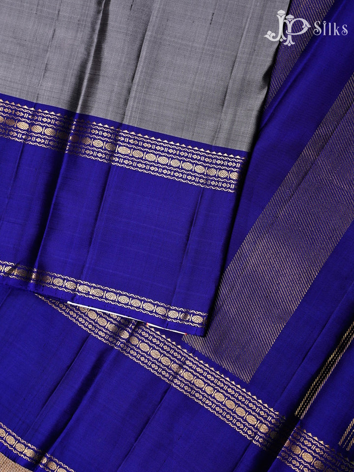 Grey And Ink Blue Kanchipuram Silk Saree - F3466