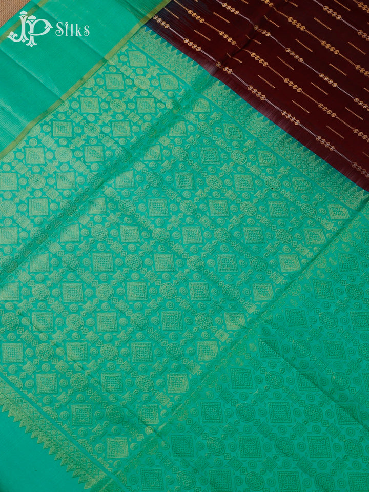 Brown And Teal Green Soft Silk Saree - F3526